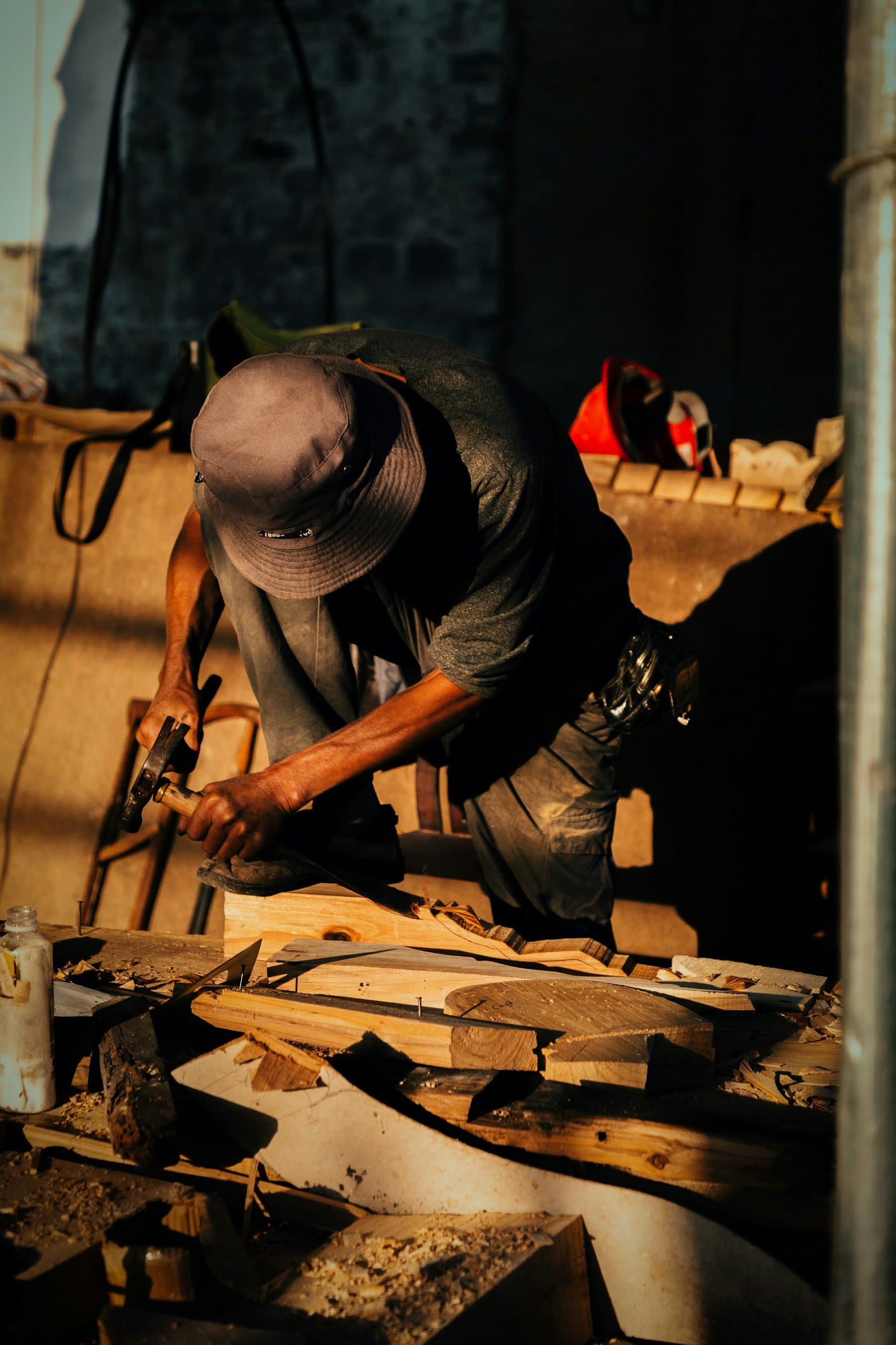 Woodworker preparing a custom furniture component